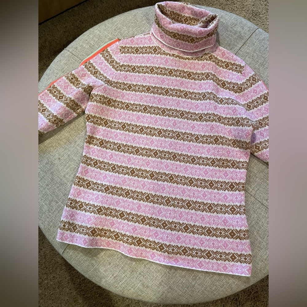 Anthropologie Maeve Pink/Brown Ski Slope Turtleneck Sweater, Size Extra Small